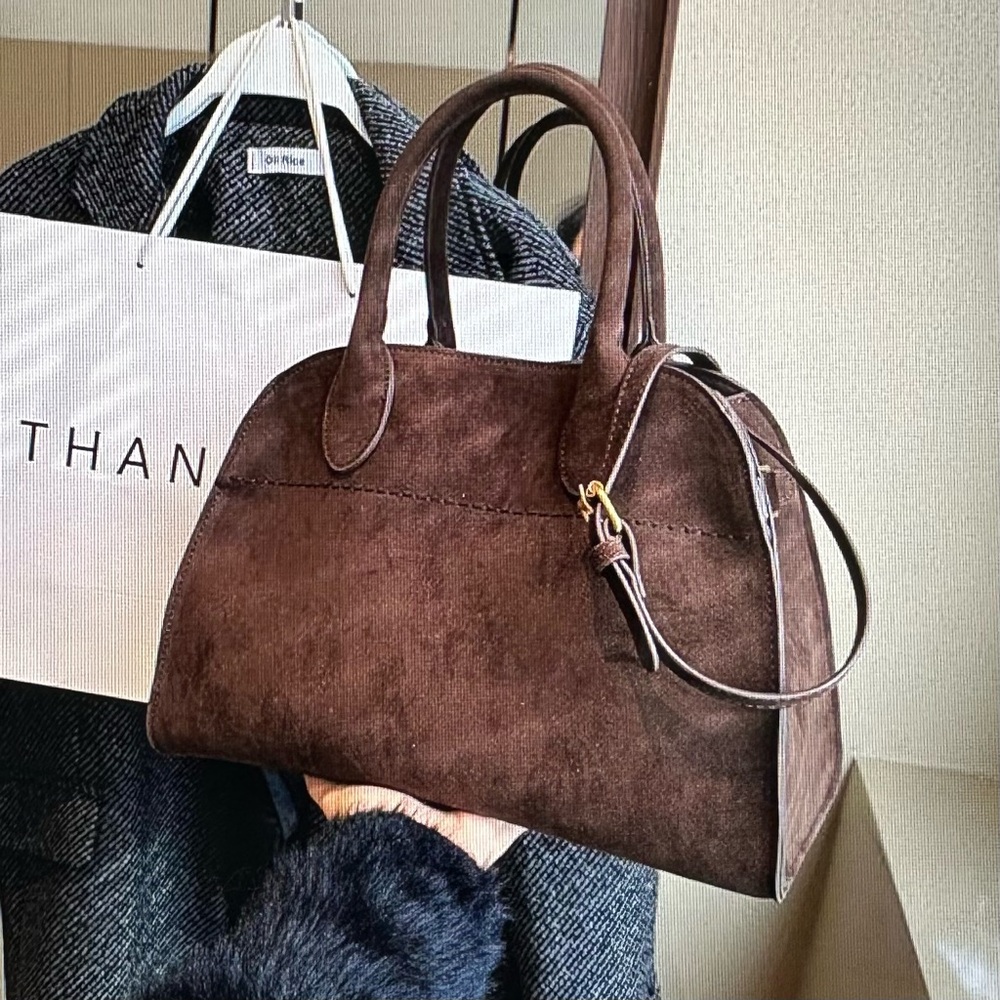 Brown Satchel PU Leather - Handled Tote - Cross Body Tote - Brown Suede Tote - Picture 11 of 12